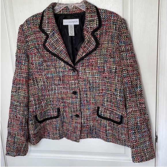 Vintage Sag Harbor Blazer Wool Blend Woven 80s Colorful Pink Orange Blue Green - Picture 5 of 16